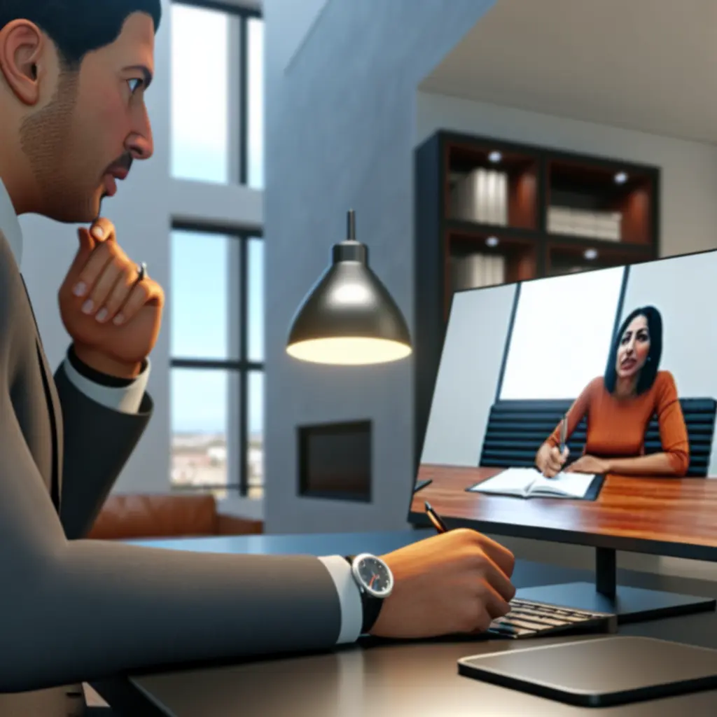 Professional video call between software experts and client representatives